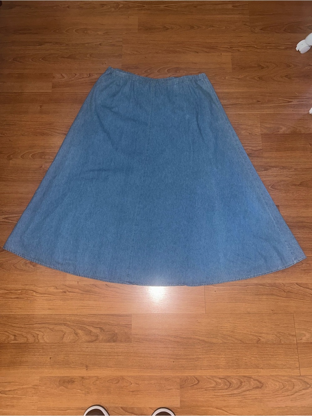 Vintage Elastic Waist A Line Chambray Denim Skirt Size Large
